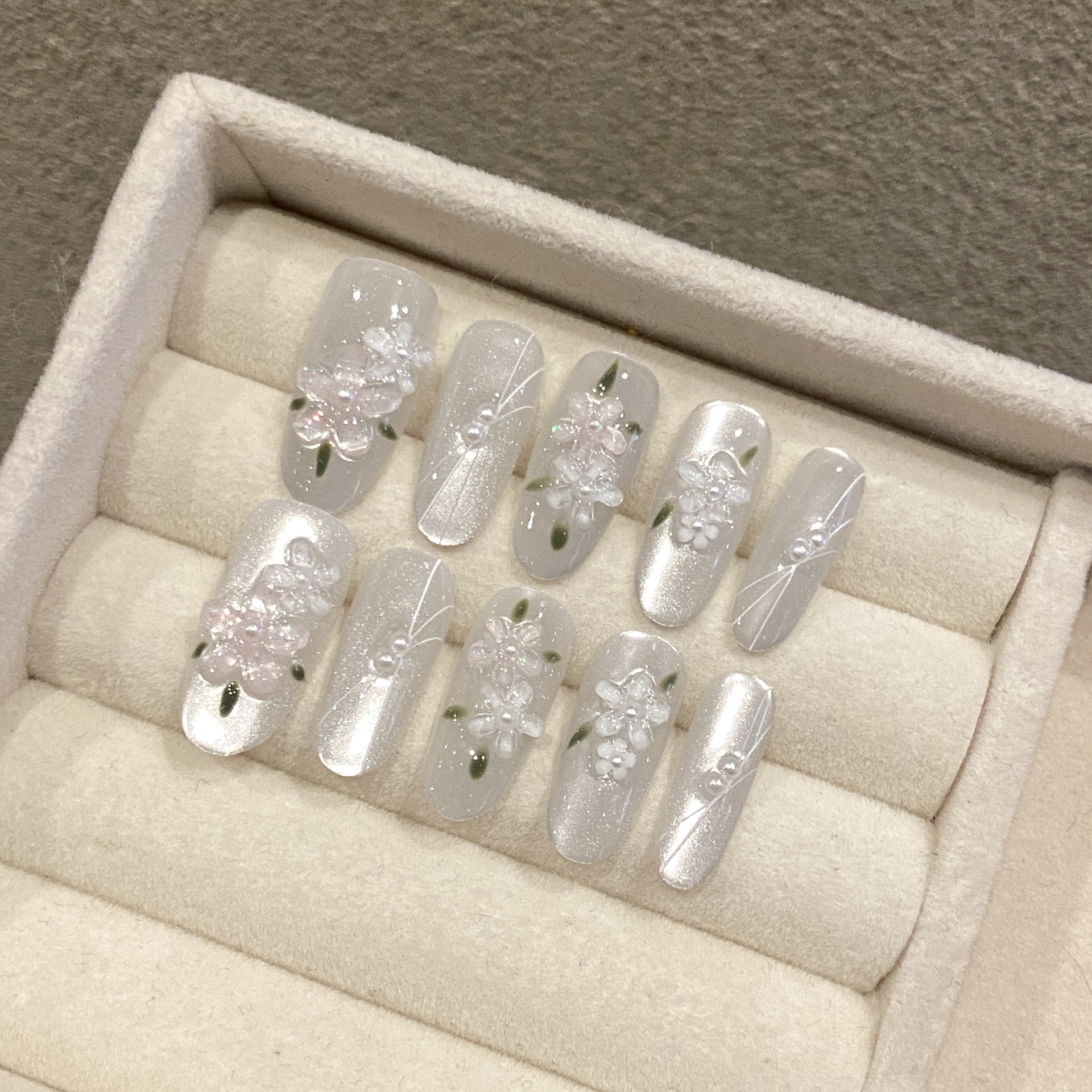 Resin Art Flowers - 10pcs Glitter Sliver Press On Nails