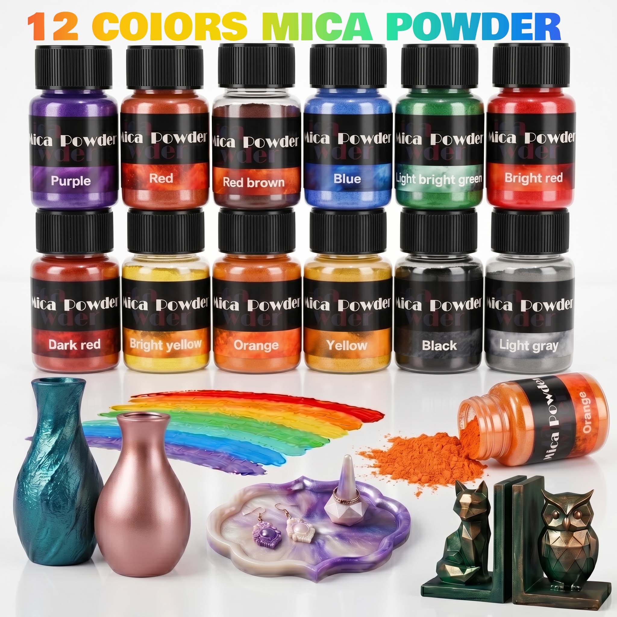 Resin Art Tool Kit - 12-Color Gypsum Pigment Powder Dye DIY