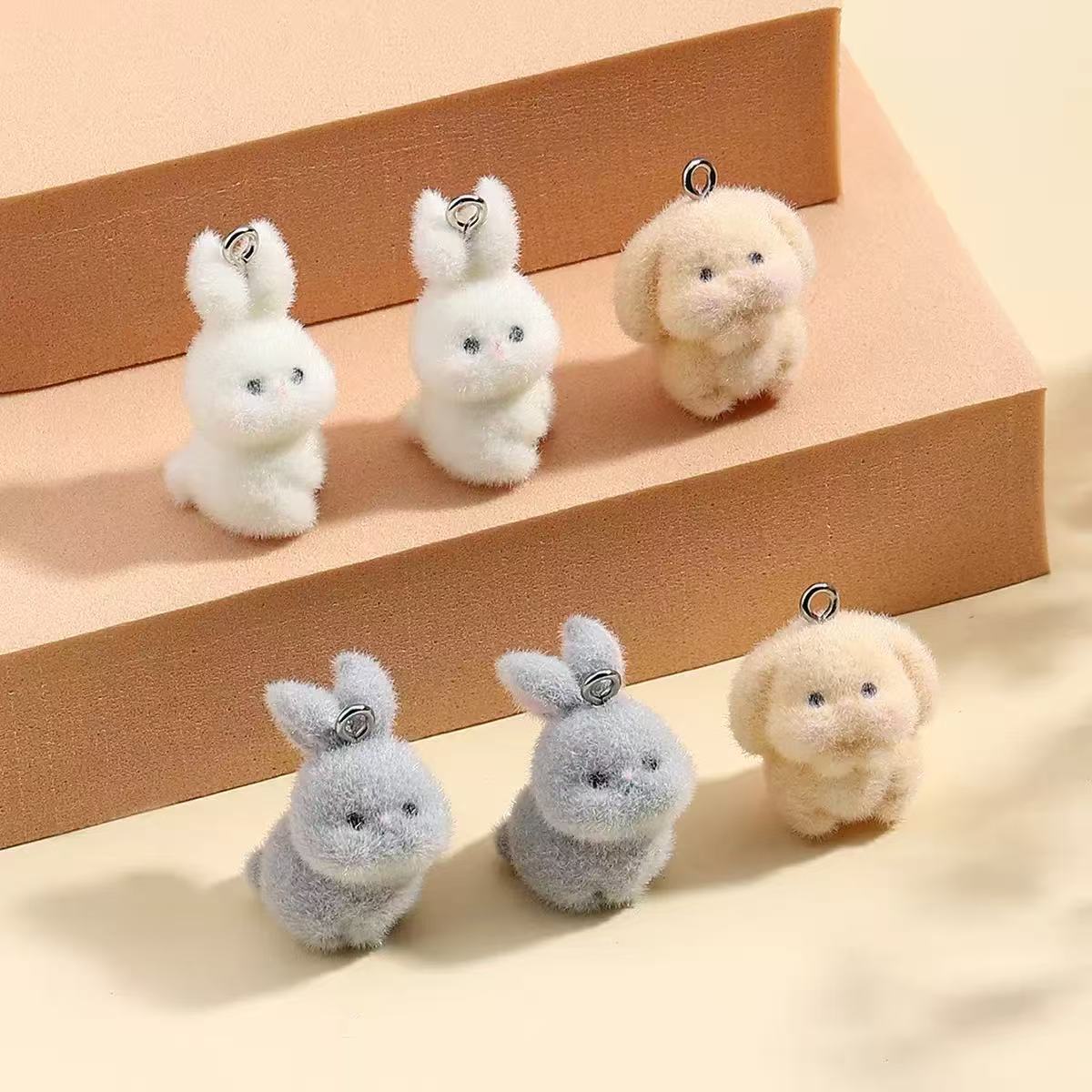 Resin Art Love - 10pcs Flocking Little Rabbit Resin Charms