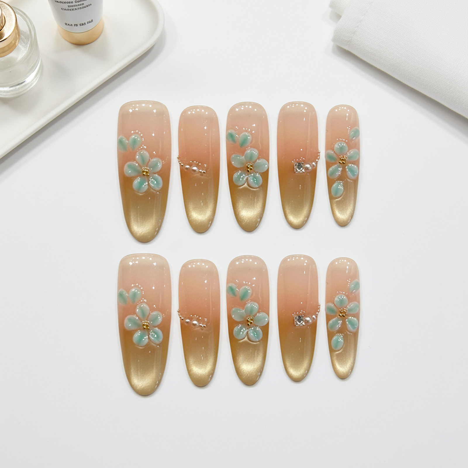 Handmade Fake Nails 10pcs Wear - Resin Art Flowers review and price