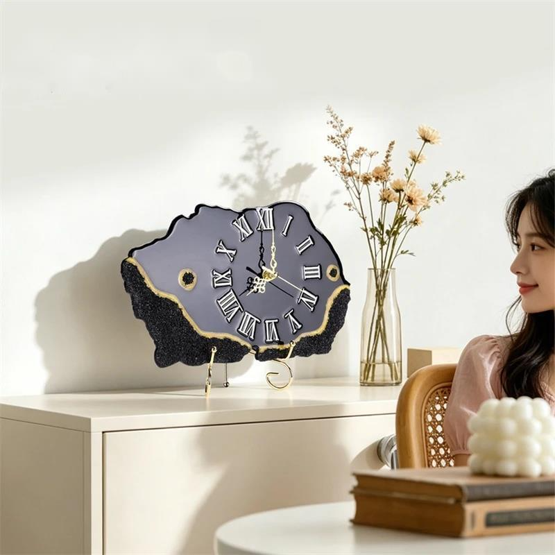 Black Crystal Chip Gold Edged  - Resin Art Clock review and price