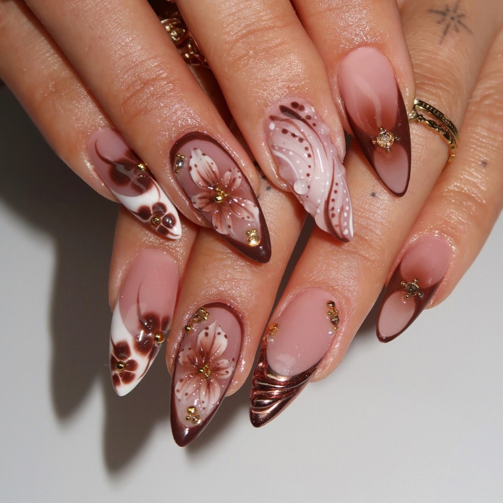 24Pcs 3D French Press On Nails - Resin Art Flowers review and price