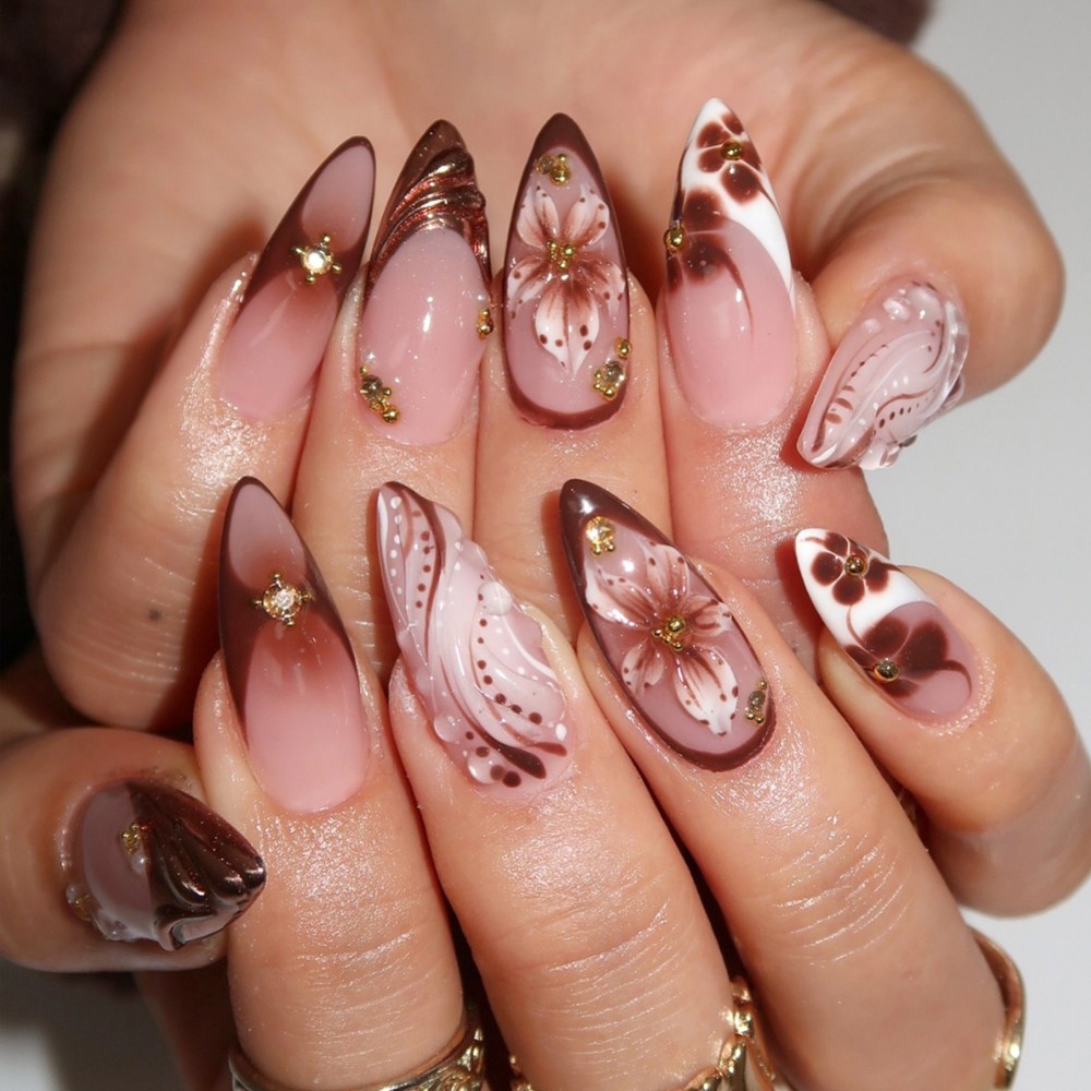 24Pcs 3D French Press On Nails - Resin Art Flowers review and price