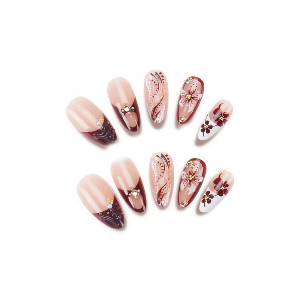 24Pcs 3D French Press On Nails - Resin Art Flowers review and price