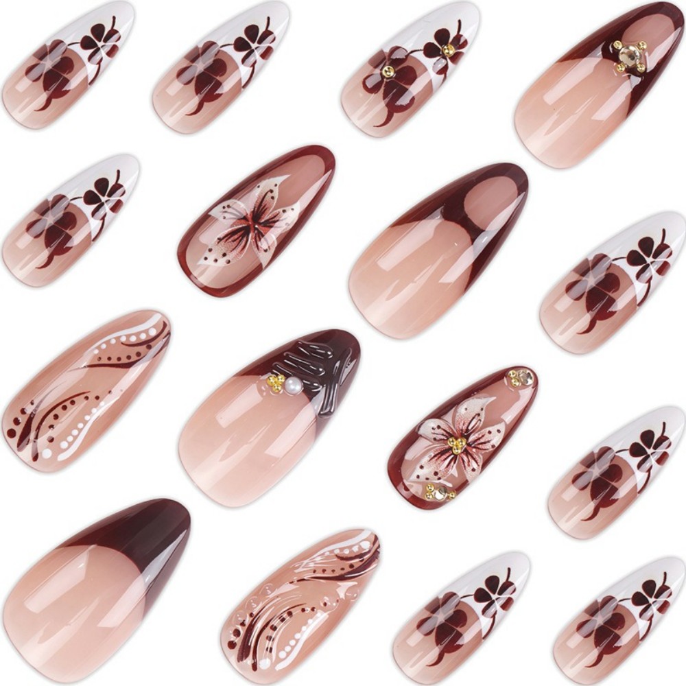 24Pcs 3D French Press On Nails - Resin Art Flowers review and price
