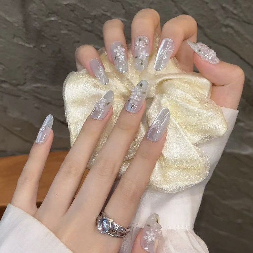 10pcs Glitter Sliver Press On  - Resin Art Flowers review and price